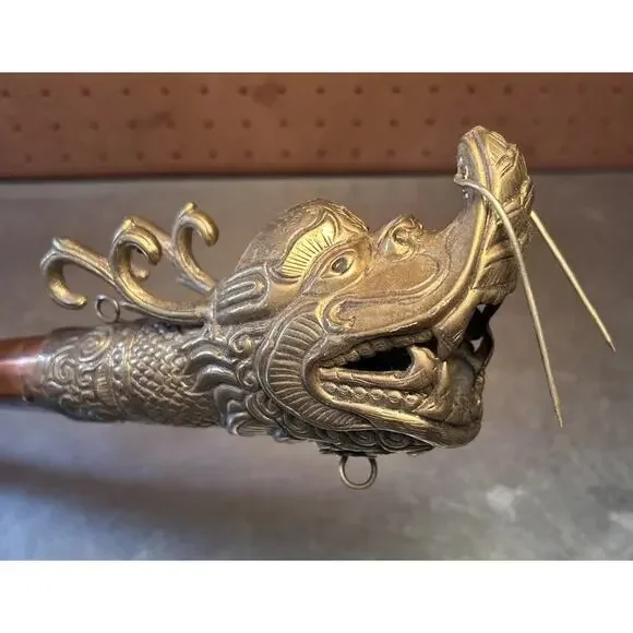 Vintage Tibetan Buddhist Ritual Ceremonial Copper & Brass Dragon Head Horn 19”